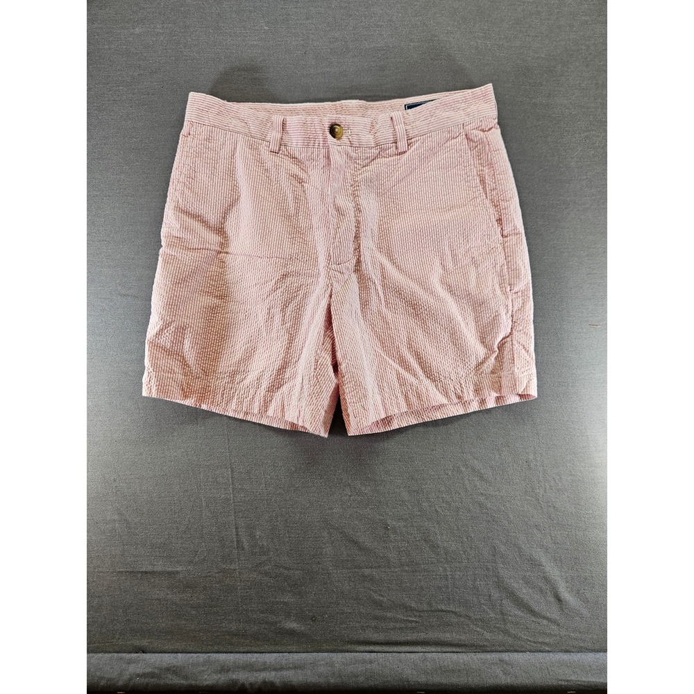 Vineyard Vines Mens 32 Seersucker Shorts Red White Striped Preppy Cotton Blend